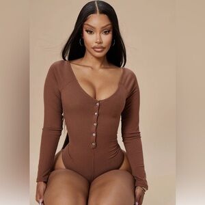 NWOT Fashion Nova Hazel Ribbed Mustard Bodysuit - Size XS